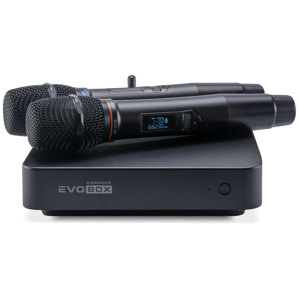 "EVOBOX Plus с микрофонами SE • 201D" — новая караоке-система для дома от Studio Evolution. Более 43 000 песен.